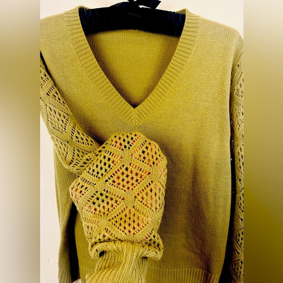 Size XL, army green, V neck with see through detailed arms - $15 - Picture 2 of 4